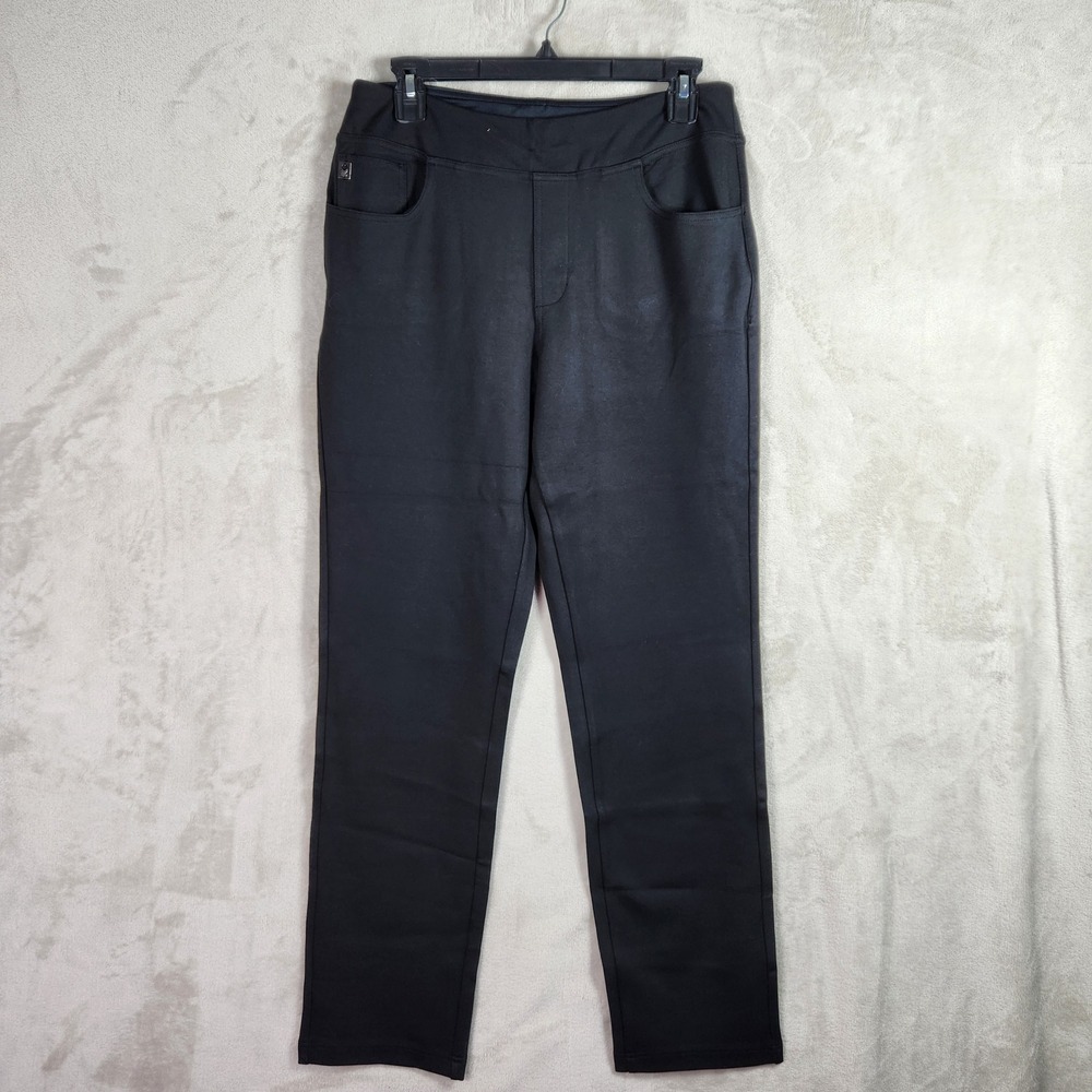 Belle Kim Gravel Pants Womens 12 Black Ponte Knit Slim Leg Pull On QVC A623553